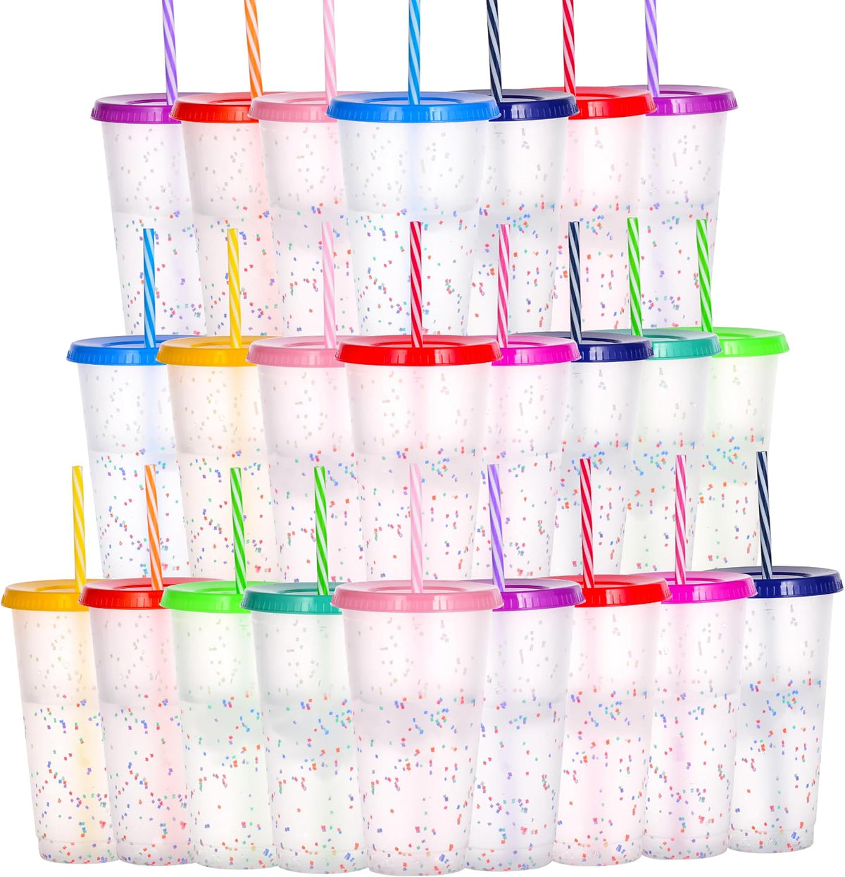 Color Changing Cups, 24oz Plastic Tumblers, Reusable Iced Coffee & Smoothie Cups with Lids and Straws for Parties and Travel (5 Change)