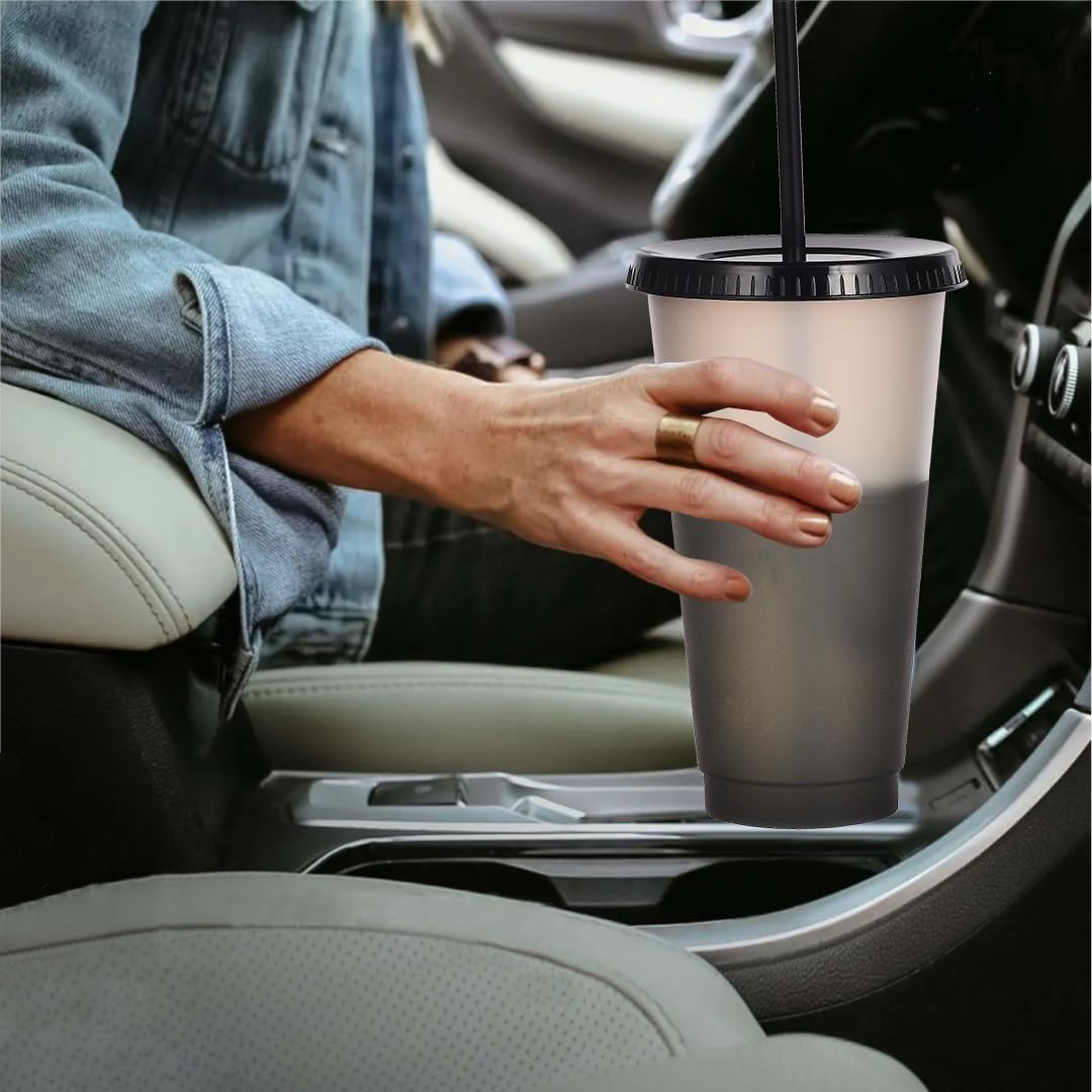 Color Changing Cups, 24oz Plastic Tumblers, Reusable Iced Coffee & Smoothie Cups with Lids and Straws for Parties and Travel (5 Change)