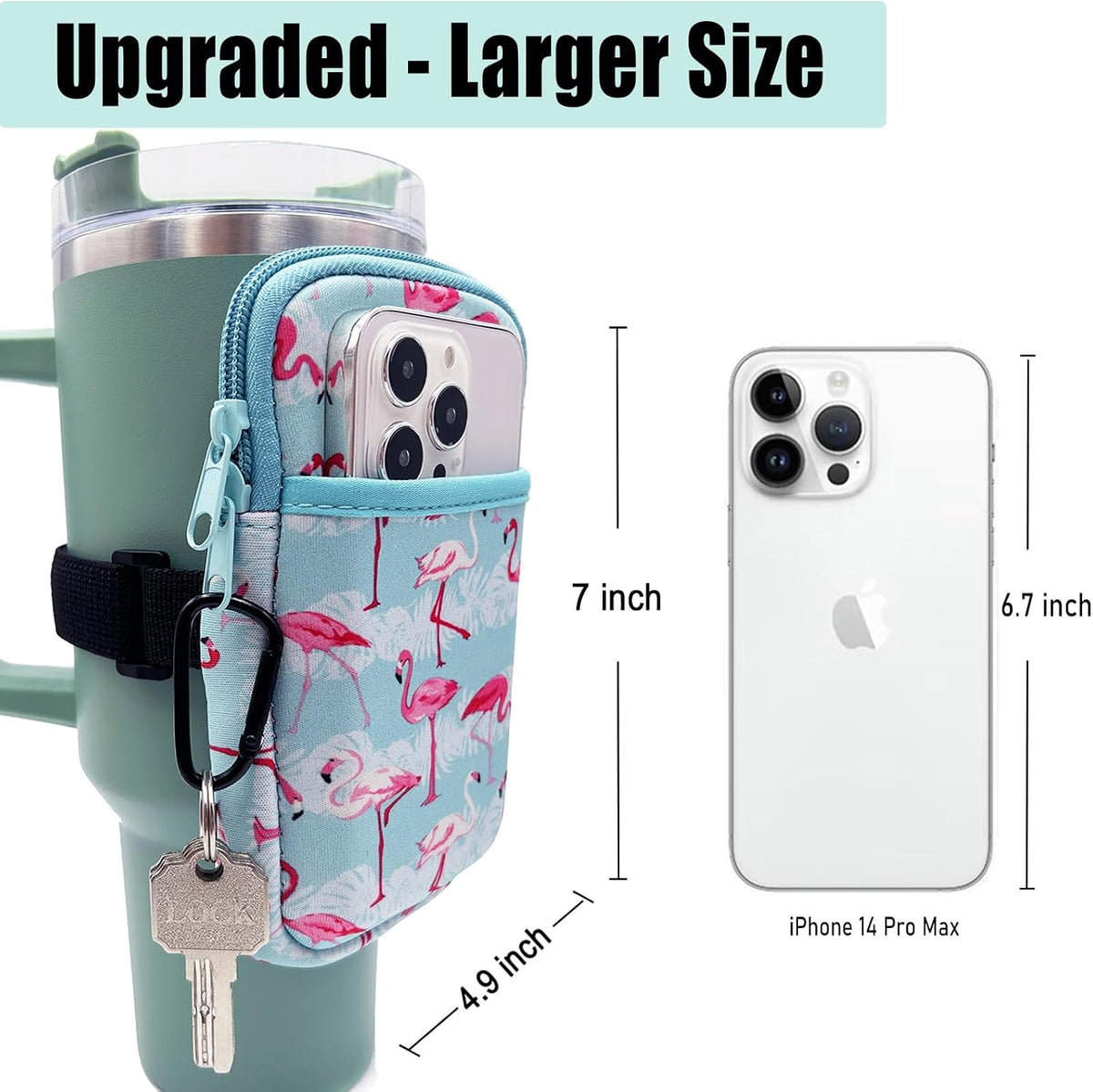 Water Bottle Pouch For Stanley cup accessories 40oz 20oz 30oz,tumbler pouch with Versatile Pocket, for Cards, Keys,Earphone. Fits for Phones, Use for Running, Walking, Hiking,Biking,DeepPink