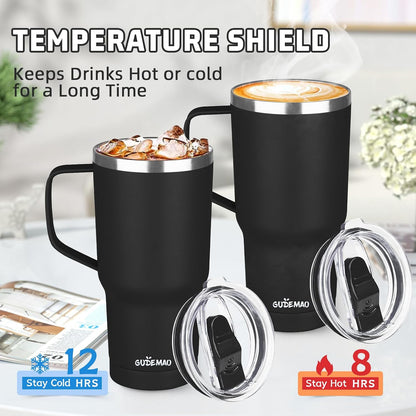 20 oz Insulated Coffee Mug with Ceramic Coating, Stainless Steel Travel Mug Tumbler with Handle Lid and Straw, Double Wall Leak-Proof Coffee Travel Mug Keeps Drink Hot and Cold (Purple blue)