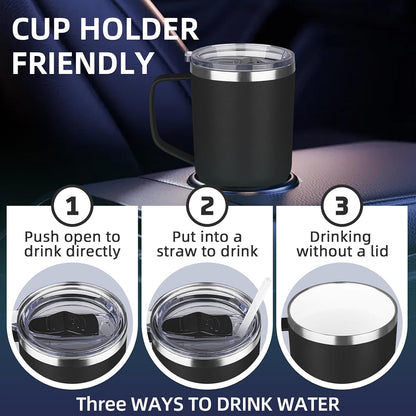 20 oz Insulated Coffee Mug with Ceramic Coating, Stainless Steel Travel Mug Tumbler with Handle Lid and Straw, Double Wall Leak-Proof Coffee Travel Mug Keeps Drink Hot and Cold (Purple blue)