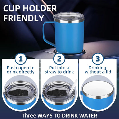 20 oz Insulated Coffee Mug with Ceramic Coating, Stainless Steel Travel Mug Tumbler with Handle Lid and Straw, Double Wall Leak-Proof Coffee Travel Mug Keeps Drink Hot and Cold (Purple blue)