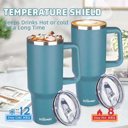 20 oz Insulated Coffee Mug with Ceramic Coating, Stainless Steel Travel Mug Tumbler with Handle Lid and Straw, Double Wall Leak-Proof Coffee Travel Mug Keeps Drink Hot and Cold (Purple blue)