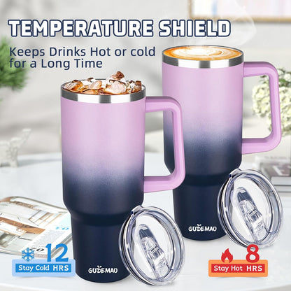 20 oz Insulated Coffee Mug with Ceramic Coating, Stainless Steel Travel Mug Tumbler with Handle Lid and Straw, Double Wall Leak-Proof Coffee Travel Mug Keeps Drink Hot and Cold (Purple blue)