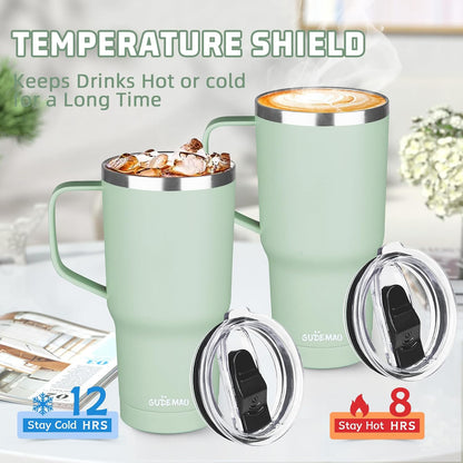 20 oz Insulated Coffee Mug with Ceramic Coating, Stainless Steel Travel Mug Tumbler with Handle Lid and Straw, Double Wall Leak-Proof Coffee Travel Mug Keeps Drink Hot and Cold (Purple blue)