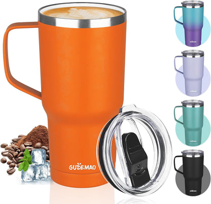 20 oz Insulated Coffee Mug with Ceramic Coating, Stainless Steel Travel Mug Tumbler with Handle Lid and Straw, Double Wall Leak-Proof Coffee Travel Mug Keeps Drink Hot and Cold (Purple blue)
