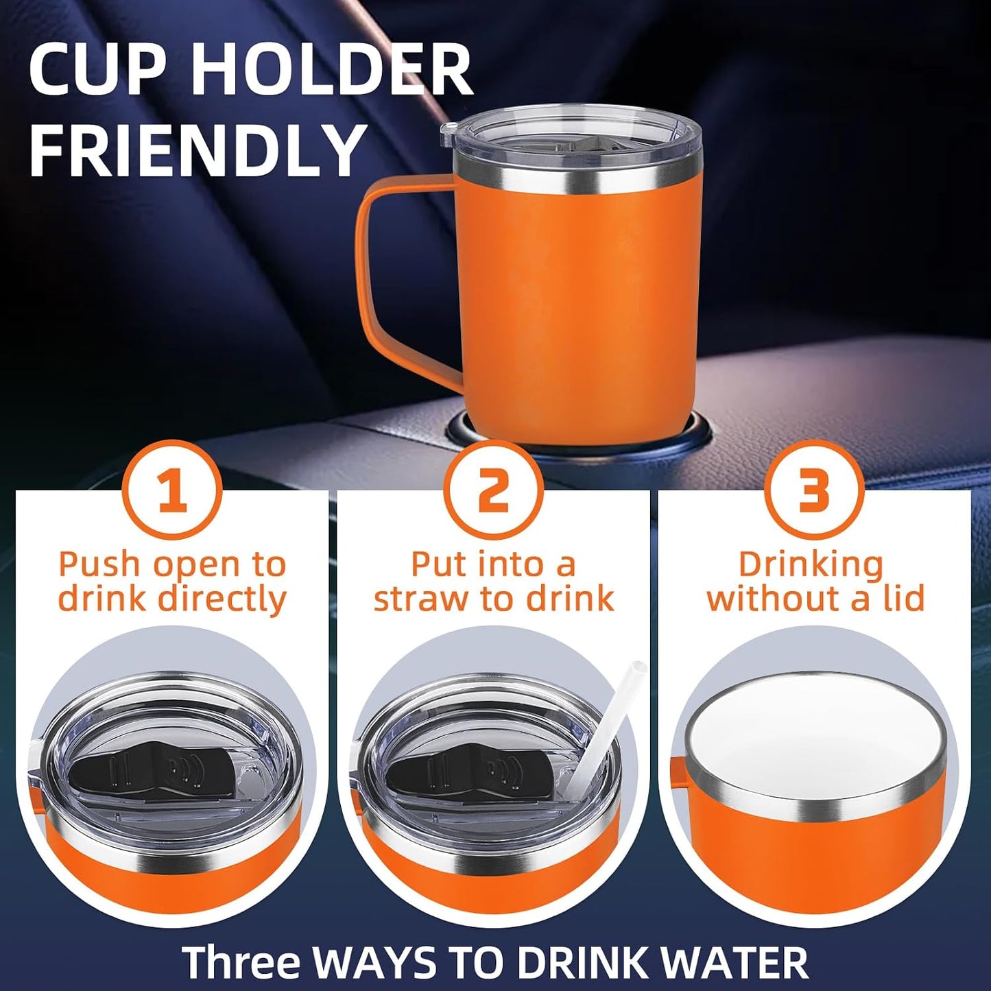 20 oz Insulated Coffee Mug with Ceramic Coating, Stainless Steel Travel Mug Tumbler with Handle Lid and Straw, Double Wall Leak-Proof Coffee Travel Mug Keeps Drink Hot and Cold (Purple blue)