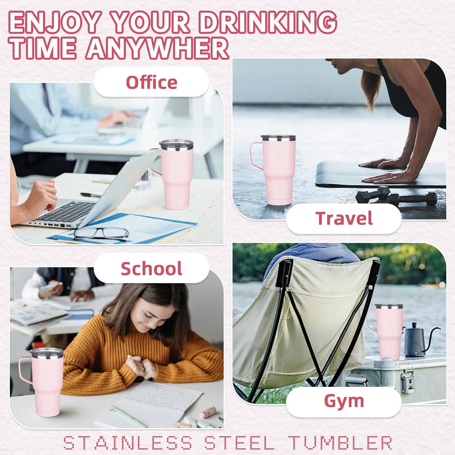 20 oz Insulated Coffee Mug with Ceramic Coating, Stainless Steel Travel Mug Tumbler with Handle Lid and Straw, Double Wall Leak-Proof Coffee Travel Mug Keeps Drink Hot and Cold (Purple blue)