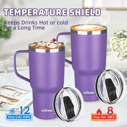 20 oz Insulated Coffee Mug with Ceramic Coating, Stainless Steel Travel Mug Tumbler with Handle Lid and Straw, Double Wall Leak-Proof Coffee Travel Mug Keeps Drink Hot and Cold (Purple blue)