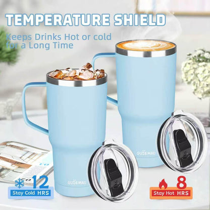 20 oz Insulated Coffee Mug with Ceramic Coating, Stainless Steel Travel Mug Tumbler with Handle Lid and Straw, Double Wall Leak-Proof Coffee Travel Mug Keeps Drink Hot and Cold (Purple blue)