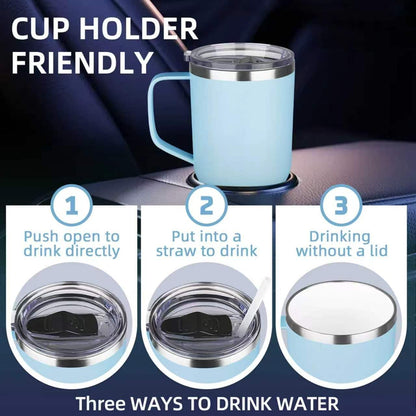 20 oz Insulated Coffee Mug with Ceramic Coating, Stainless Steel Travel Mug Tumbler with Handle Lid and Straw, Double Wall Leak-Proof Coffee Travel Mug Keeps Drink Hot and Cold (Purple blue)
