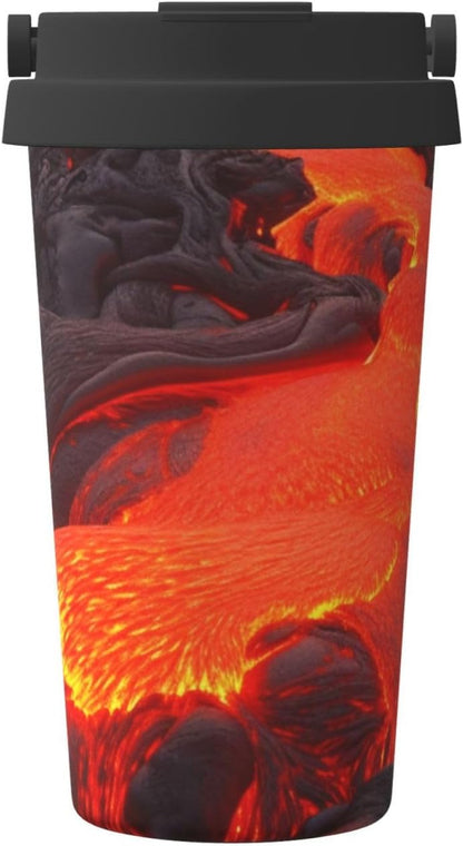Red Lava Tumbler with Lid and Handle 500ML Stainless Steel Car Cup for Hot and Cold Drinks, Double Wall Insulated Travel Coffee Mug Reusable Drink Thermos Cups Birthday Gifts