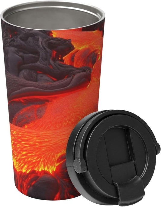 Red Lava Tumbler with Lid and Handle 500ML Stainless Steel Car Cup for Hot and Cold Drinks, Double Wall Insulated Travel Coffee Mug Reusable Drink Thermos Cups Birthday Gifts