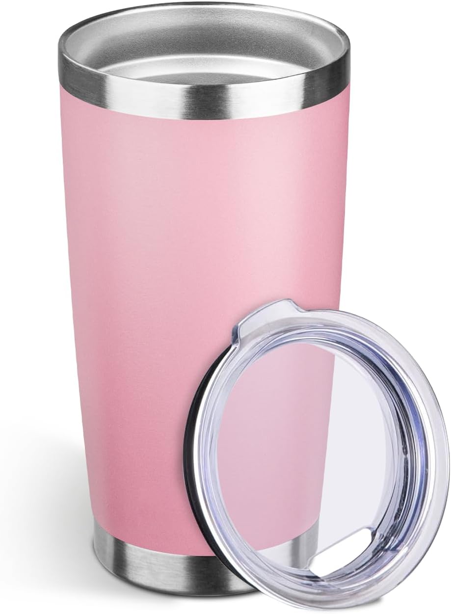 20oz Stainless Steel Travel Coffee Tumbler,Light Pink | Travel Coffee Mug,Spill-proof Lid,Double Wall,BPA-free Travel Cups,Insulated Cup Fits Car Cupholders