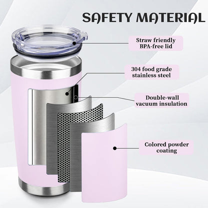 20oz Stainless Steel Travel Coffee Tumbler,Light Pink | Travel Coffee Mug,Spill-proof Lid,Double Wall,BPA-free Travel Cups,Insulated Cup Fits Car Cupholders
