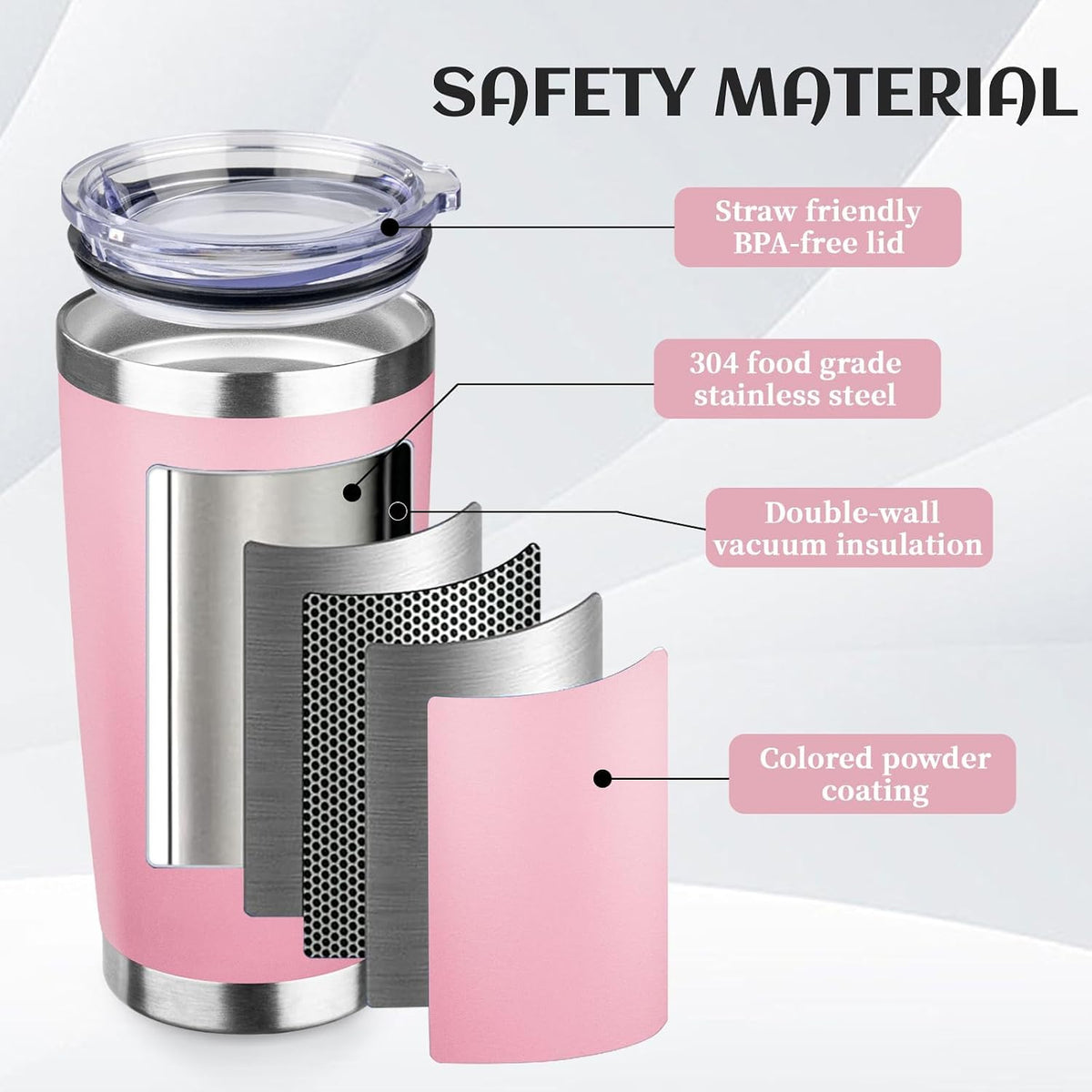 20oz Stainless Steel Travel Coffee Tumbler,Light Pink | Travel Coffee Mug,Spill-proof Lid,Double Wall,BPA-free Travel Cups,Insulated Cup Fits Car Cupholders