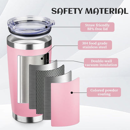 20oz Stainless Steel Travel Coffee Tumbler,Light Pink | Travel Coffee Mug,Spill-proof Lid,Double Wall,BPA-free Travel Cups,Insulated Cup Fits Car Cupholders