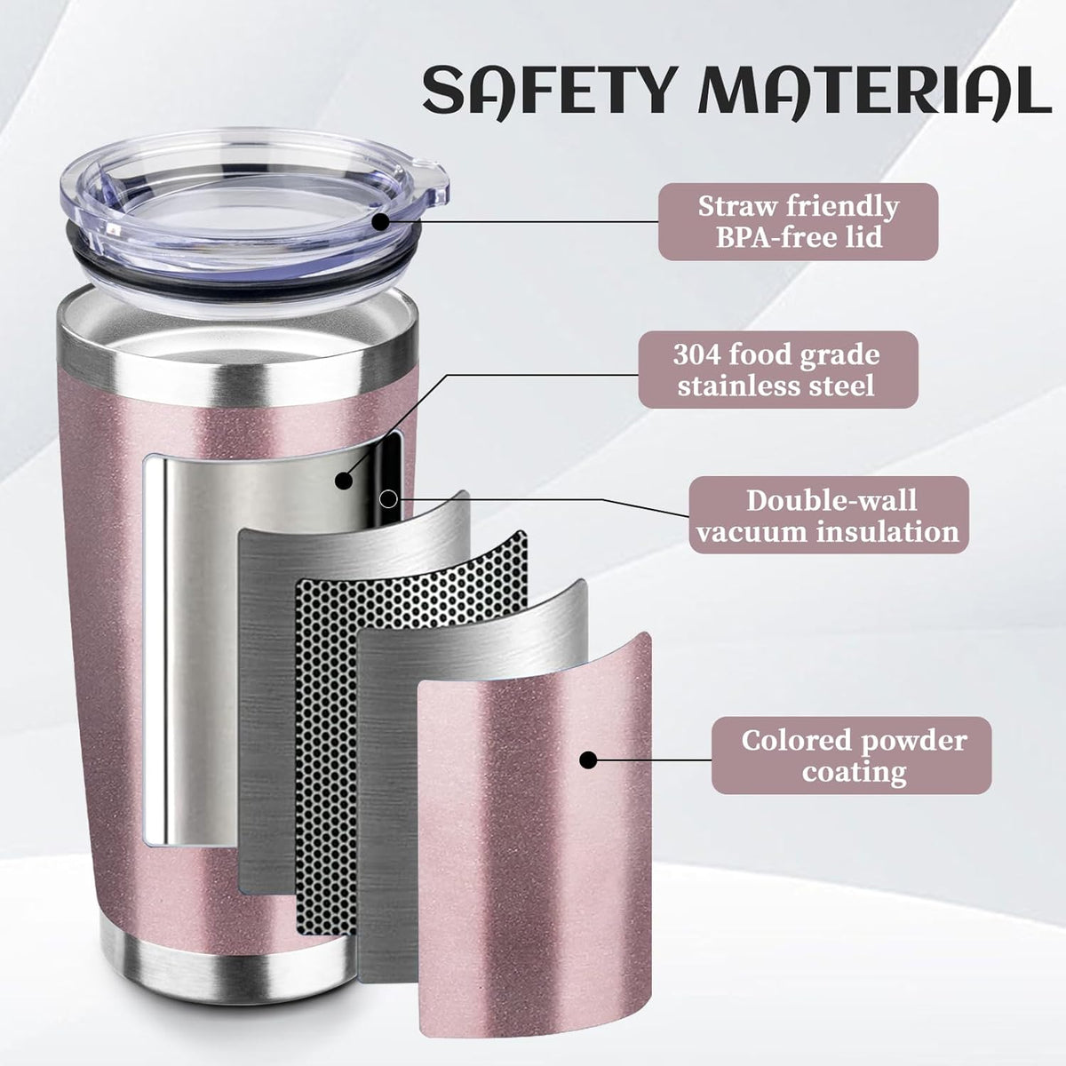 20oz Stainless Steel Travel Coffee Tumbler,Light Pink | Travel Coffee Mug,Spill-proof Lid,Double Wall,BPA-free Travel Cups,Insulated Cup Fits Car Cupholders