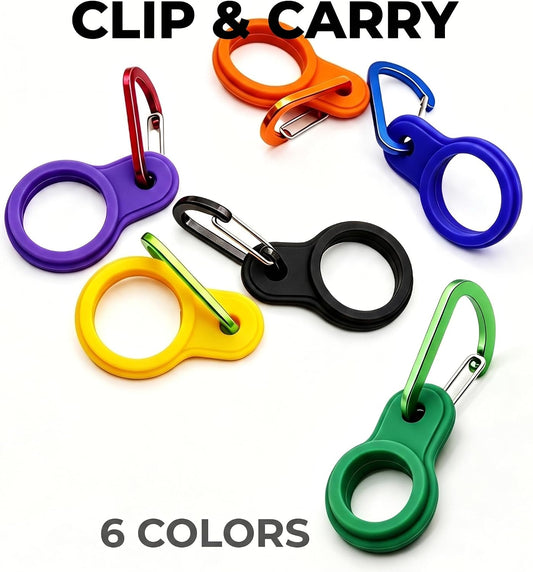6 Pcs Silicone Water Bottle Buckle with Carabiner Clip Portable Secure Bottle Holder Water Bottle Hanging Rings Silicone Water Bottle Buckle Portable Hiking Camping Water Bottle Accessories