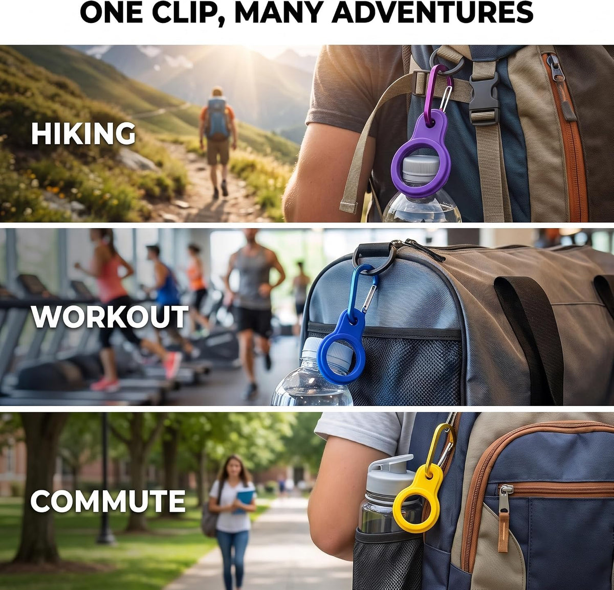 6 Pcs Silicone Water Bottle Buckle with Carabiner Clip Portable Secure Bottle Holder Water Bottle Hanging Rings Silicone Water Bottle Buckle Portable Hiking Camping Water Bottle Accessories