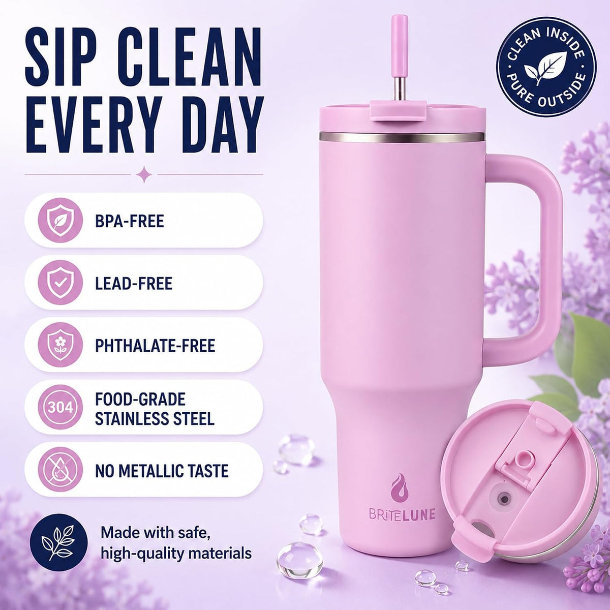 40 oz Tumbler with Handle & Straw 100% Leakproof & Insulated