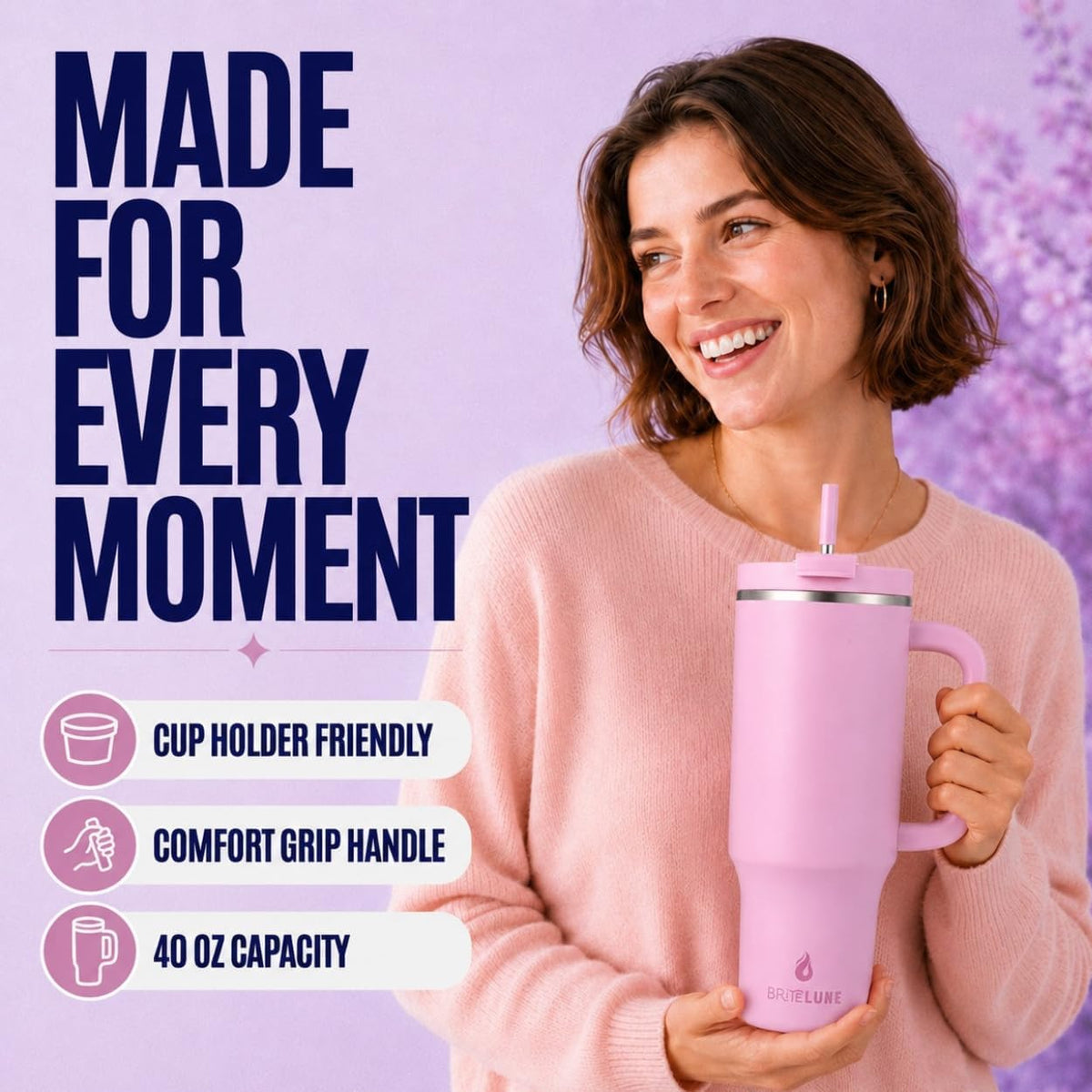 40 oz Tumbler with Handle & Straw 100% Leakproof & Insulated