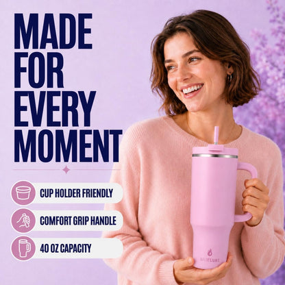 40 oz Tumbler with Handle & Straw 100% Leakproof & Insulated