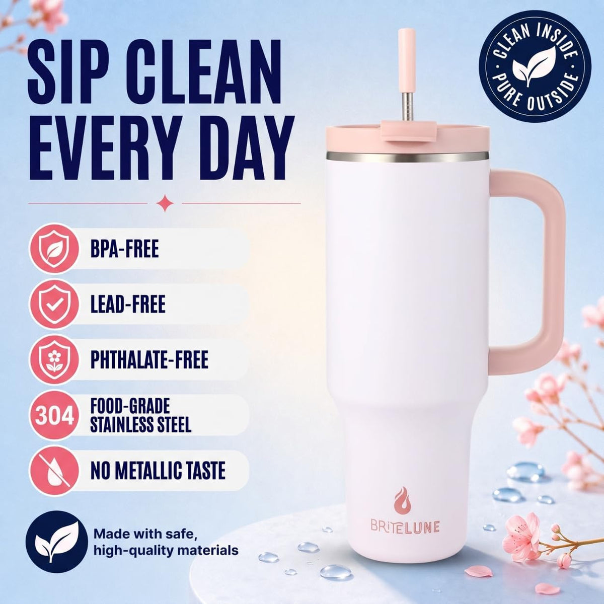 40 oz Tumbler with Handle & Straw 100% Leakproof & Insulated