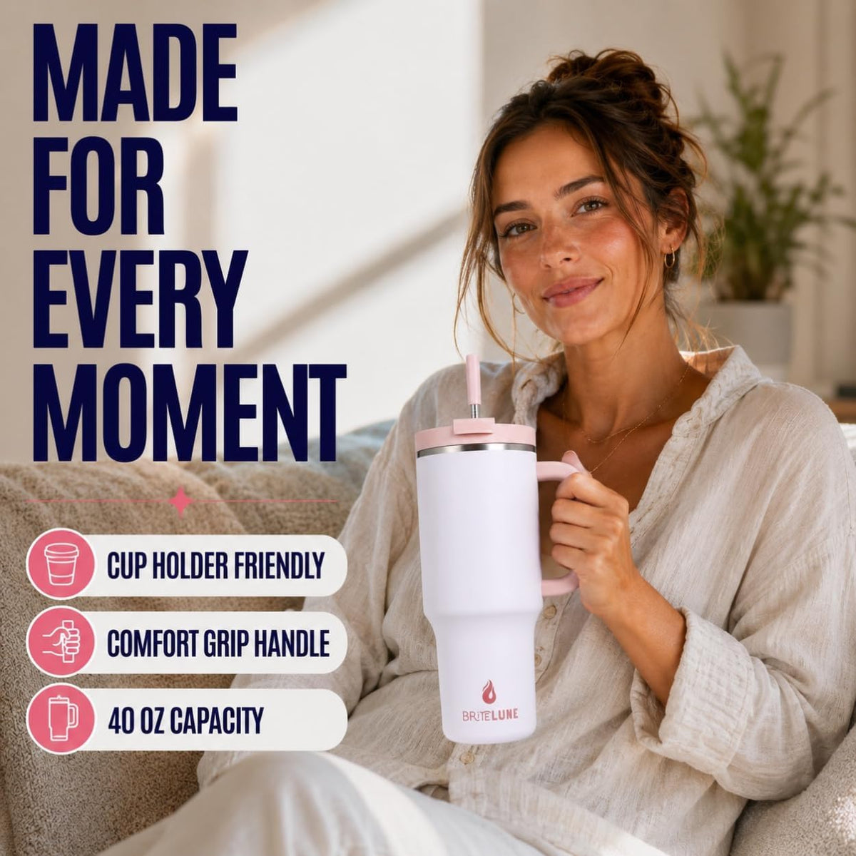 40 oz Tumbler with Handle & Straw 100% Leakproof & Insulated