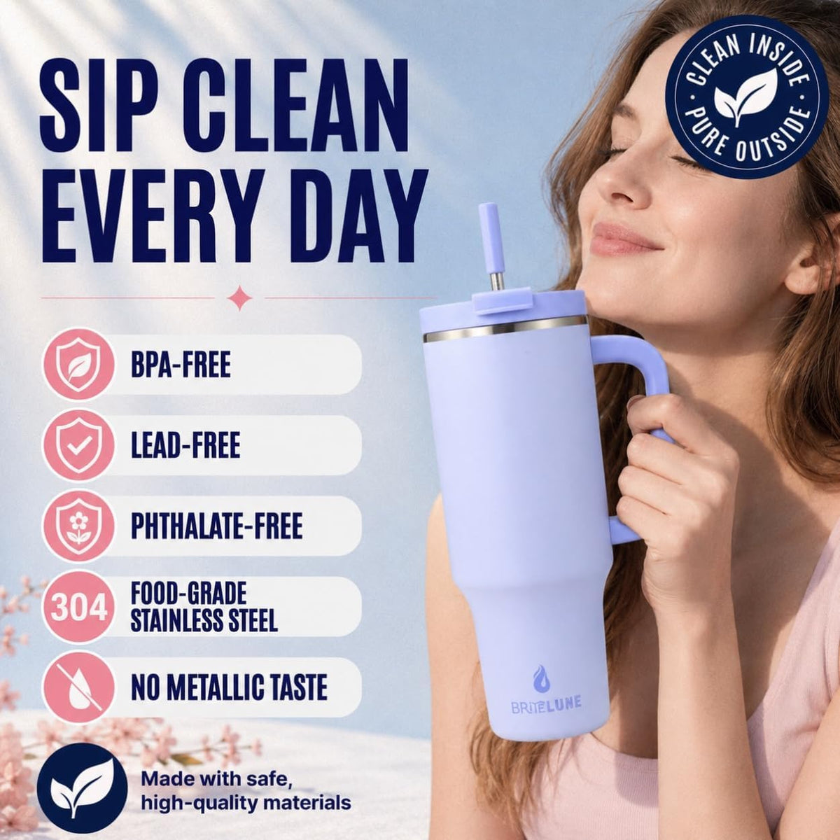 40 oz Tumbler with Handle & Straw 100% Leakproof & Insulated