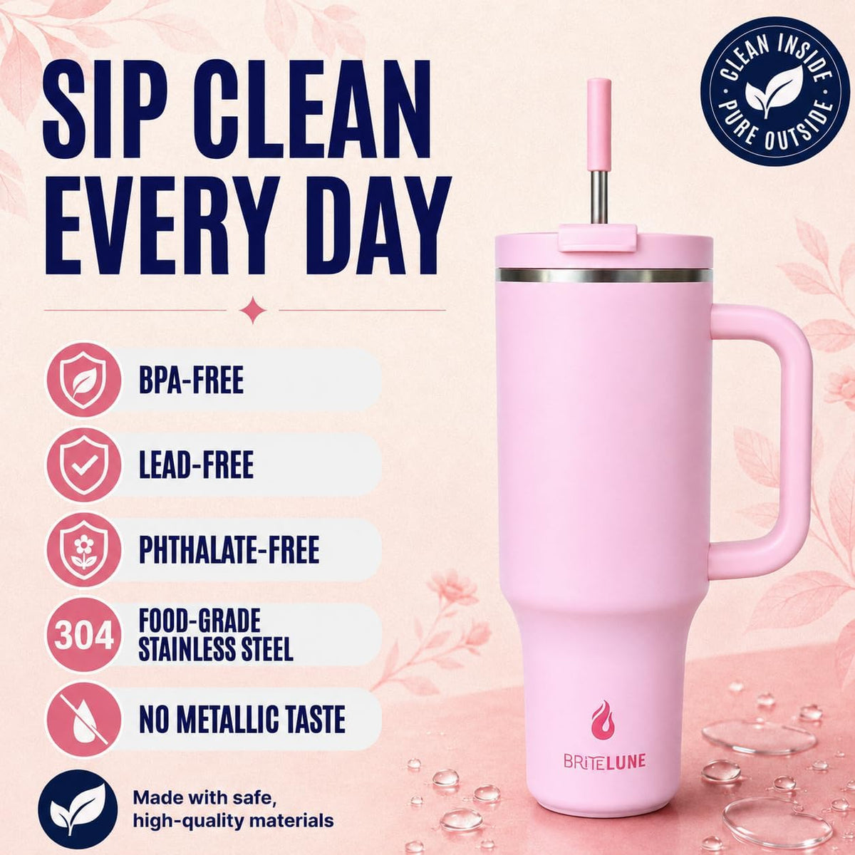 40 oz Tumbler with Handle & Straw 100% Leakproof & Insulated