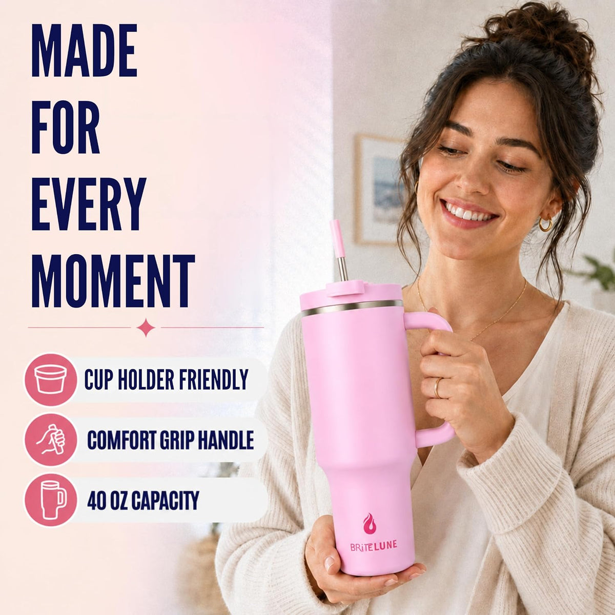 40 oz Tumbler with Handle & Straw 100% Leakproof & Insulated