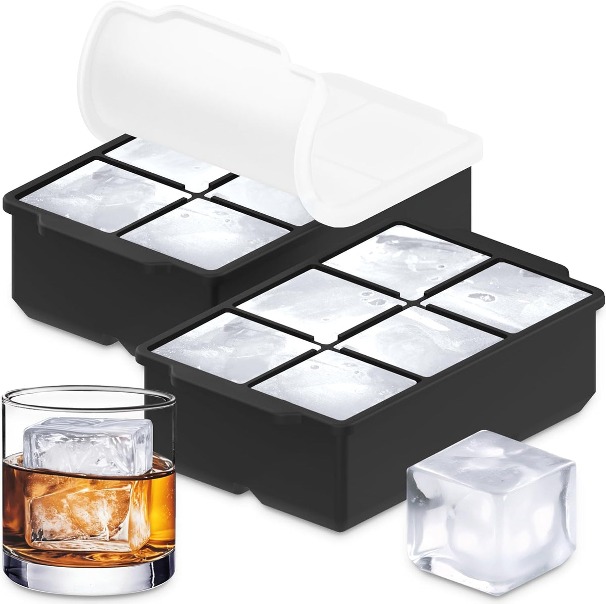 ® Large Silicone Ice Cube Tray - 2" Big Ice Mold with Lid