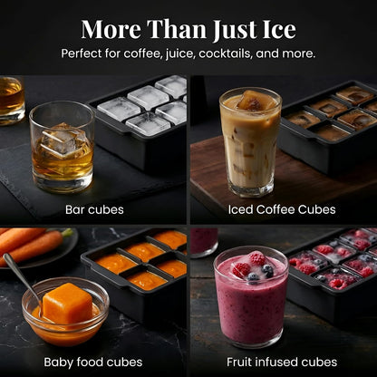 ® Large Silicone Ice Cube Tray - 2" Big Ice Mold with Lid