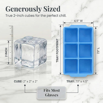 ® Large Silicone Ice Cube Tray - 2" Big Ice Mold with Lid