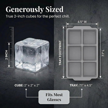® Large Silicone Ice Cube Tray - 2" Big Ice Mold with Lid