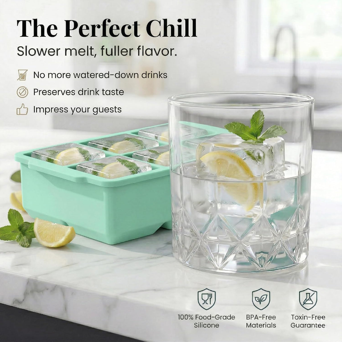 ® Large Silicone Ice Cube Tray - 2" Big Ice Mold with Lid