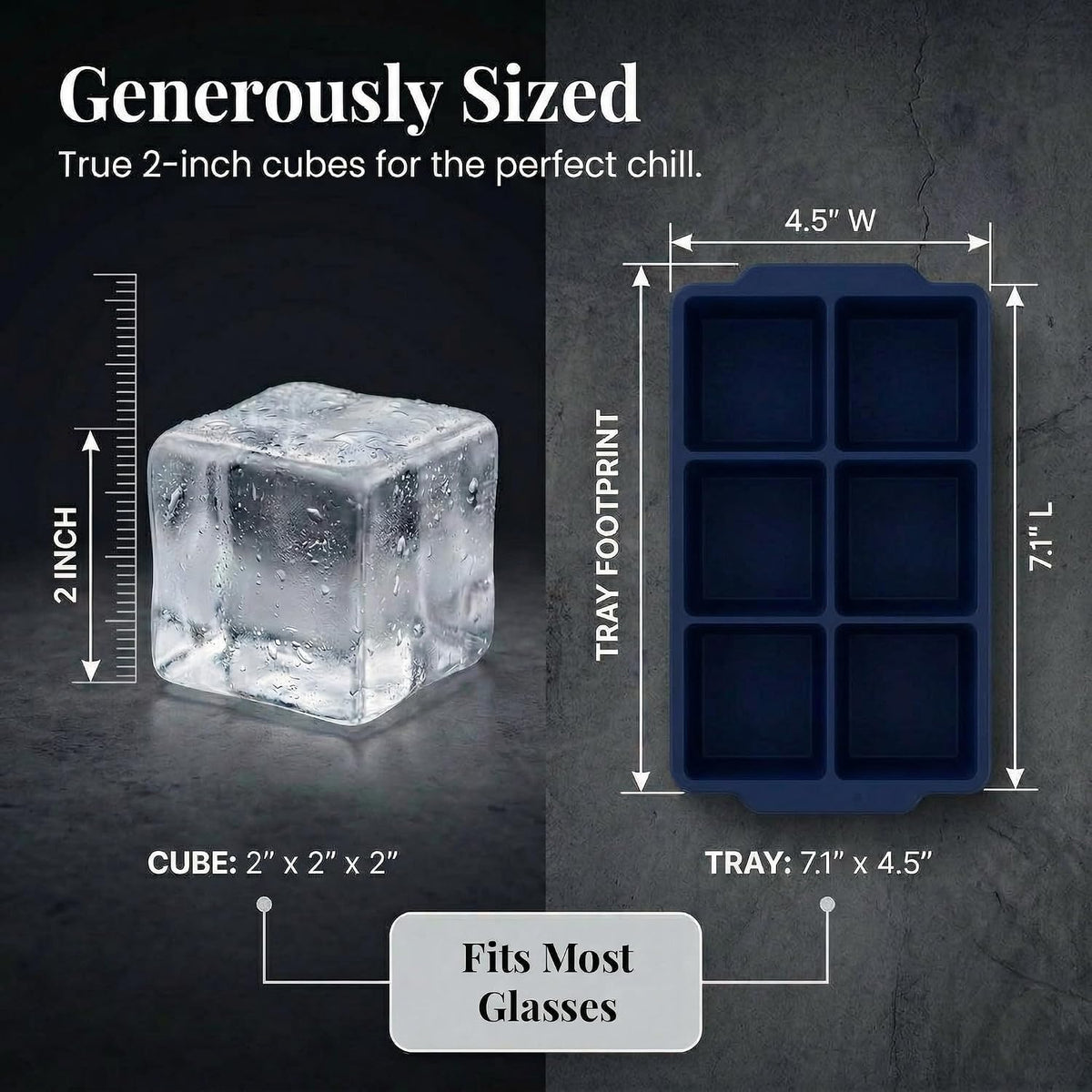 ® Large Silicone Ice Cube Tray - 2" Big Ice Mold with Lid