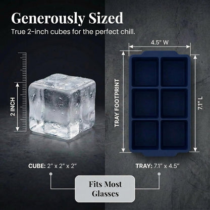 ® Large Silicone Ice Cube Tray - 2" Big Ice Mold with Lid
