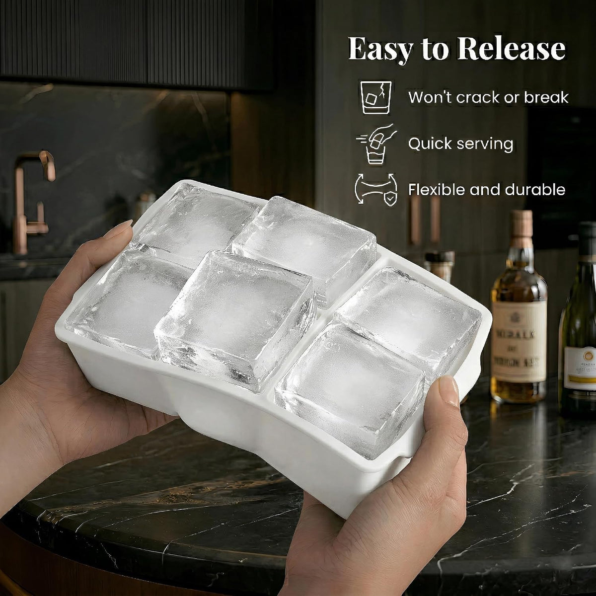 ® Large Silicone Ice Cube Tray - 2" Big Ice Mold with Lid