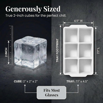 ® Large Silicone Ice Cube Tray - 2" Big Ice Mold with Lid