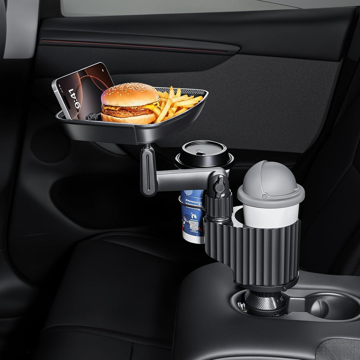 Car Cup Holder Tray Table 10-inch Car Food Tray Portable 4-in-1 Car Cup Holder Extender 360° Rotating with Phone Holder Essential for Road Trips