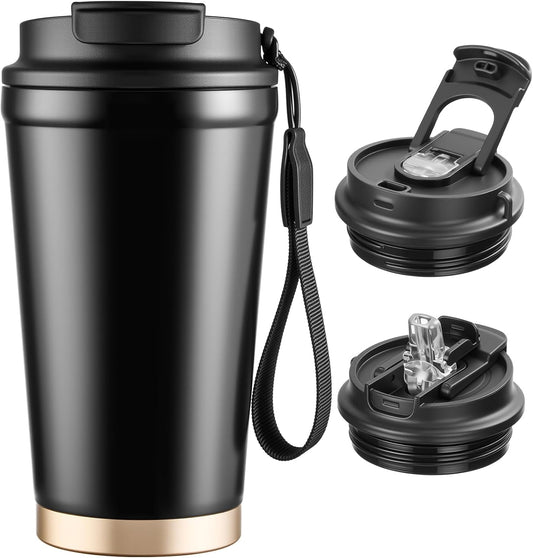 Travel Coffee Mug, Leakproof Lid, Stainless Steel, 13.5 oz, Black