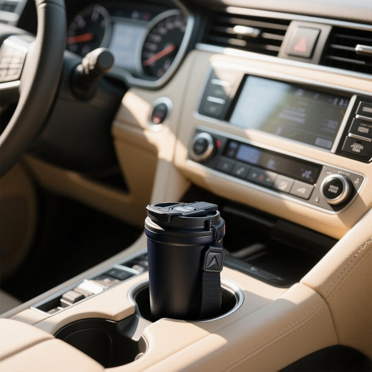 Travel Coffee Mug, Leakproof Lid, Stainless Steel, 13.5 oz, Black