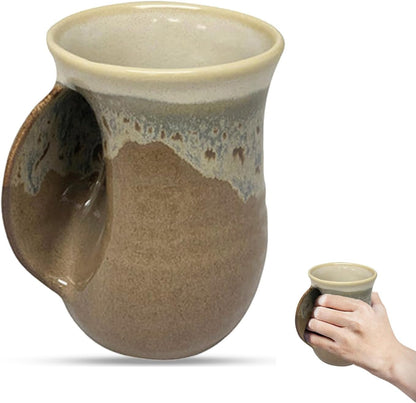 Hand Warmer Coffee Mug – Handmade Coffee Mug With Comfortable Handle Contoured Pocket Hand Warming Ceramic Coffee Mug – Proudly Made in USA – Right Handed – 14 Oz - Cobalt Canyon