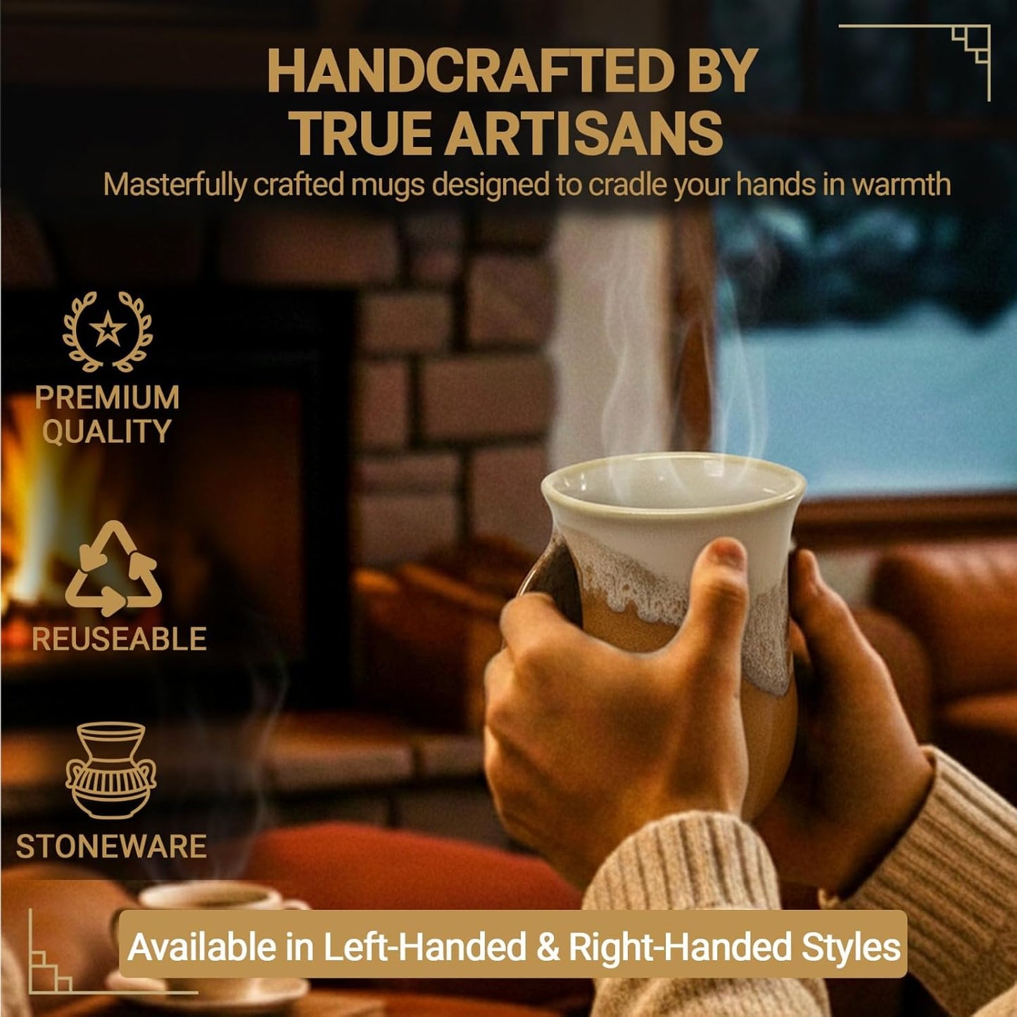 Hand Warmer Coffee Mug – Handmade Coffee Mug With Comfortable Handle Contoured Pocket Hand Warming Ceramic Coffee Mug – Proudly Made in USA – Right Handed – 14 Oz - Cobalt Canyon
