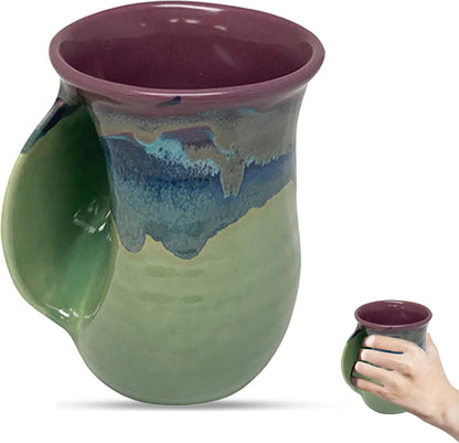 Hand Warmer Coffee Mug – Handmade Coffee Mug With Comfortable Handle Contoured Pocket Hand Warming Ceramic Coffee Mug – Proudly Made in USA – Right Handed – 14 Oz - Cobalt Canyon