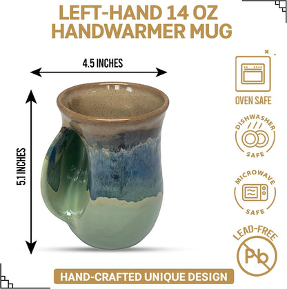 Hand Warmer Coffee Mug – Handmade Coffee Mug With Comfortable Handle Contoured Pocket Hand Warming Ceramic Coffee Mug – Proudly Made in USA – Right Handed – 14 Oz - Cobalt Canyon