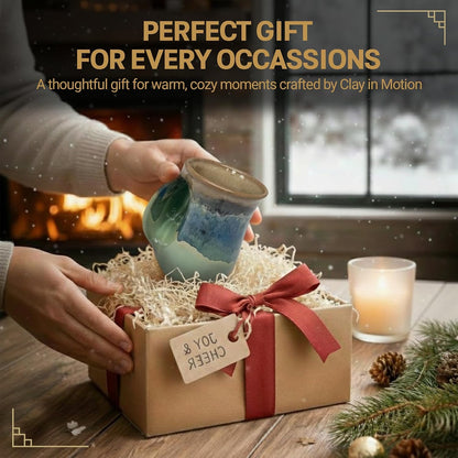 Hand Warmer Coffee Mug – Handmade Coffee Mug With Comfortable Handle Contoured Pocket Hand Warming Ceramic Coffee Mug – Proudly Made in USA – Right Handed – 14 Oz - Cobalt Canyon