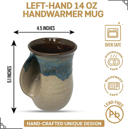 Hand Warmer Coffee Mug – Handmade Coffee Mug With Comfortable Handle Contoured Pocket Hand Warming Ceramic Coffee Mug – Proudly Made in USA – Right Handed – 14 Oz - Cobalt Canyon